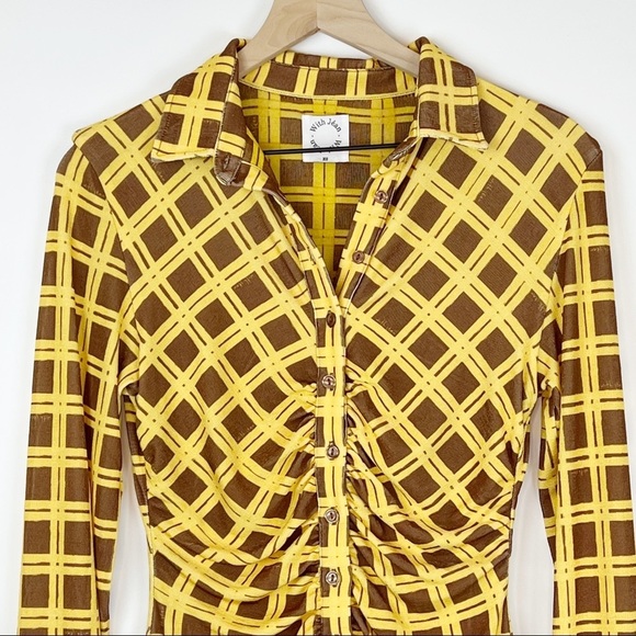 Long Sleeve Checked Button Down Mini Shirt  Dress - Picture 12 of 16